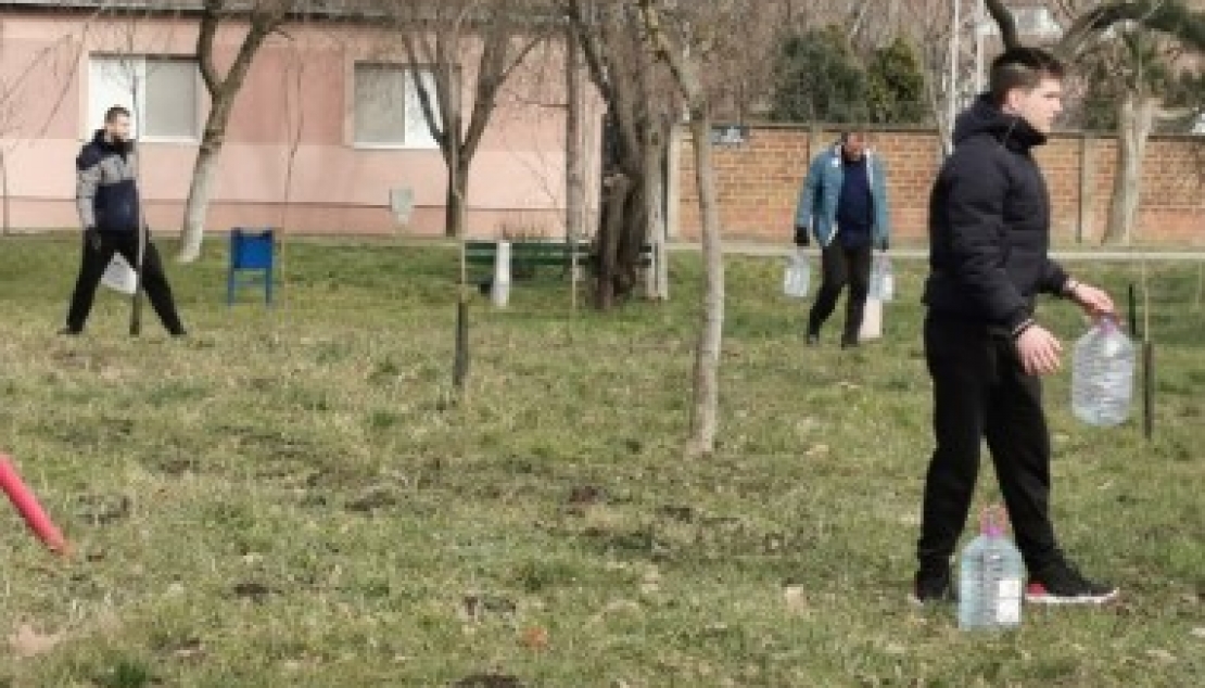 Заливање садница и чишћење Лазиног парка у Врбасу.